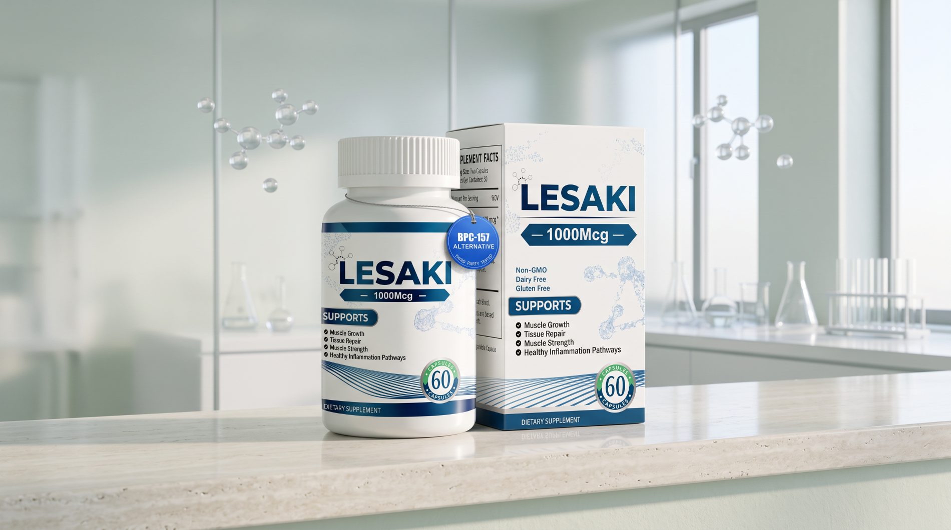 Lesaki BPC-157 Alternative Recovery Complex in a bright laboratory